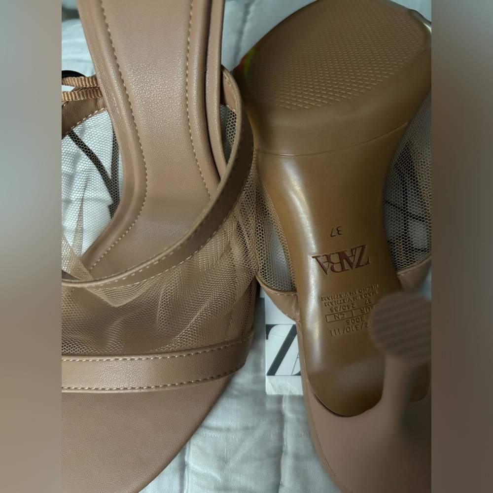 Zara Tan Mesh Mule Sandals - Picture 7 of 8